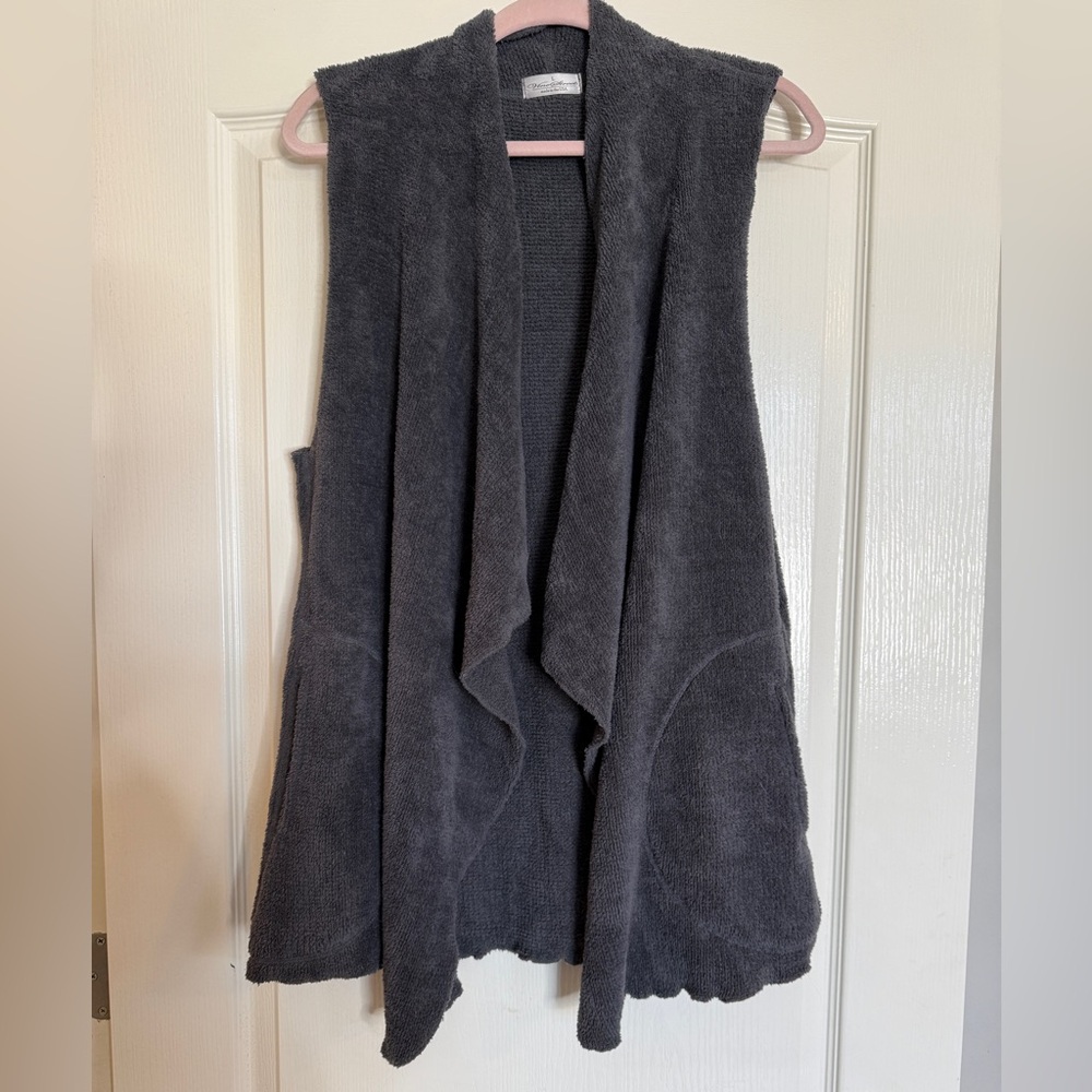Vine Street Women’s Chenille-Like Charcoal Sleeveless Open Front Sweater Vest L
